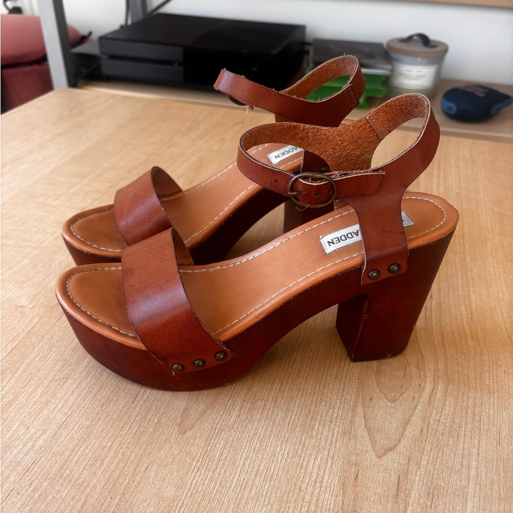 Steve Madden studded platform sandals with wooden details